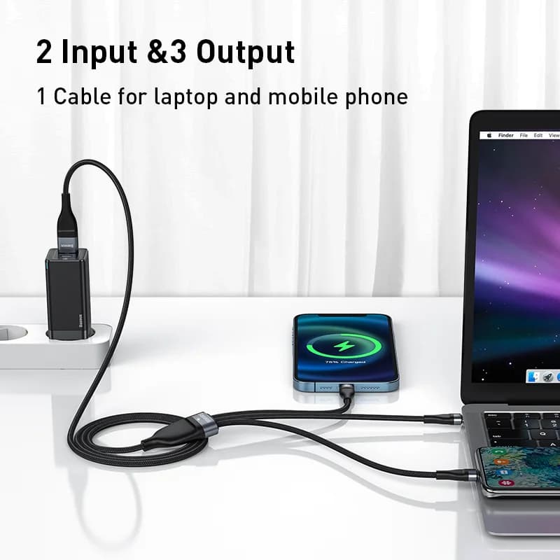 Cable de carga rápida 3 en 1 de 100W con Type-C y Micro USB